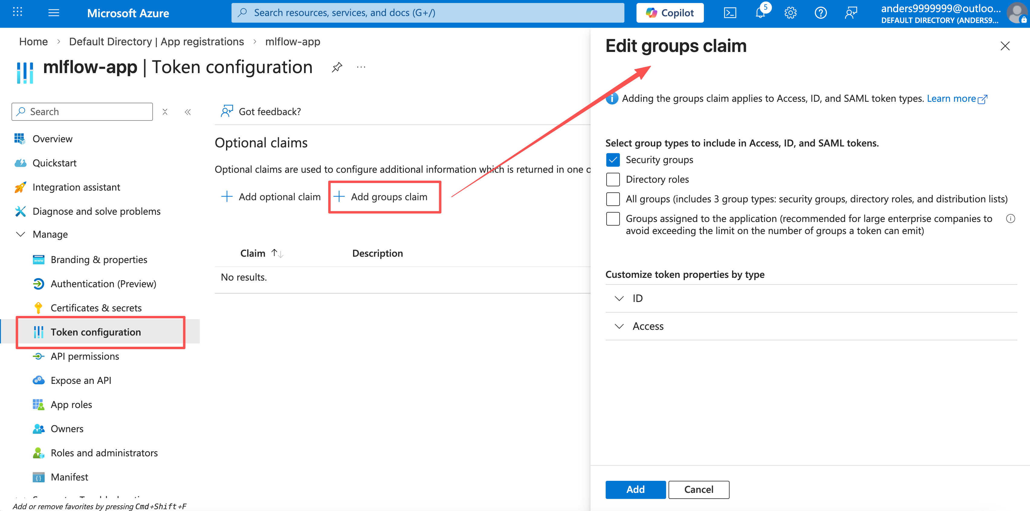 Azure group claims