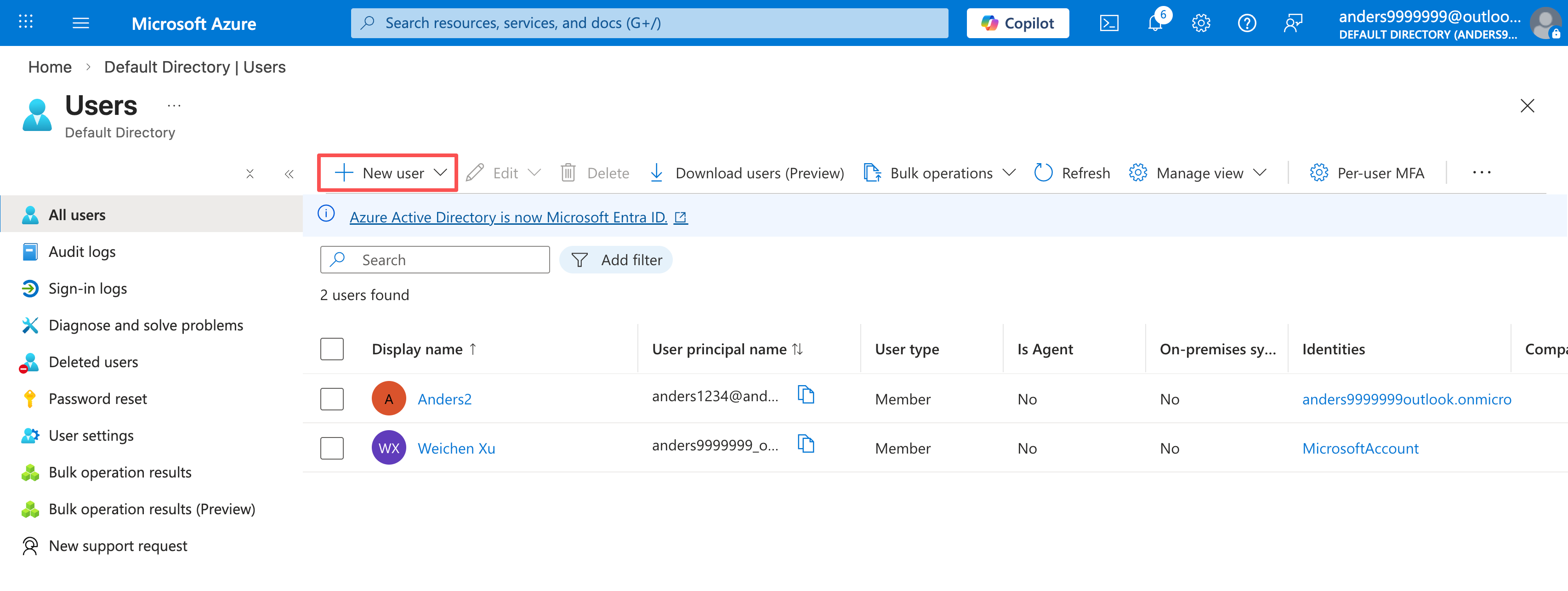Azure create users