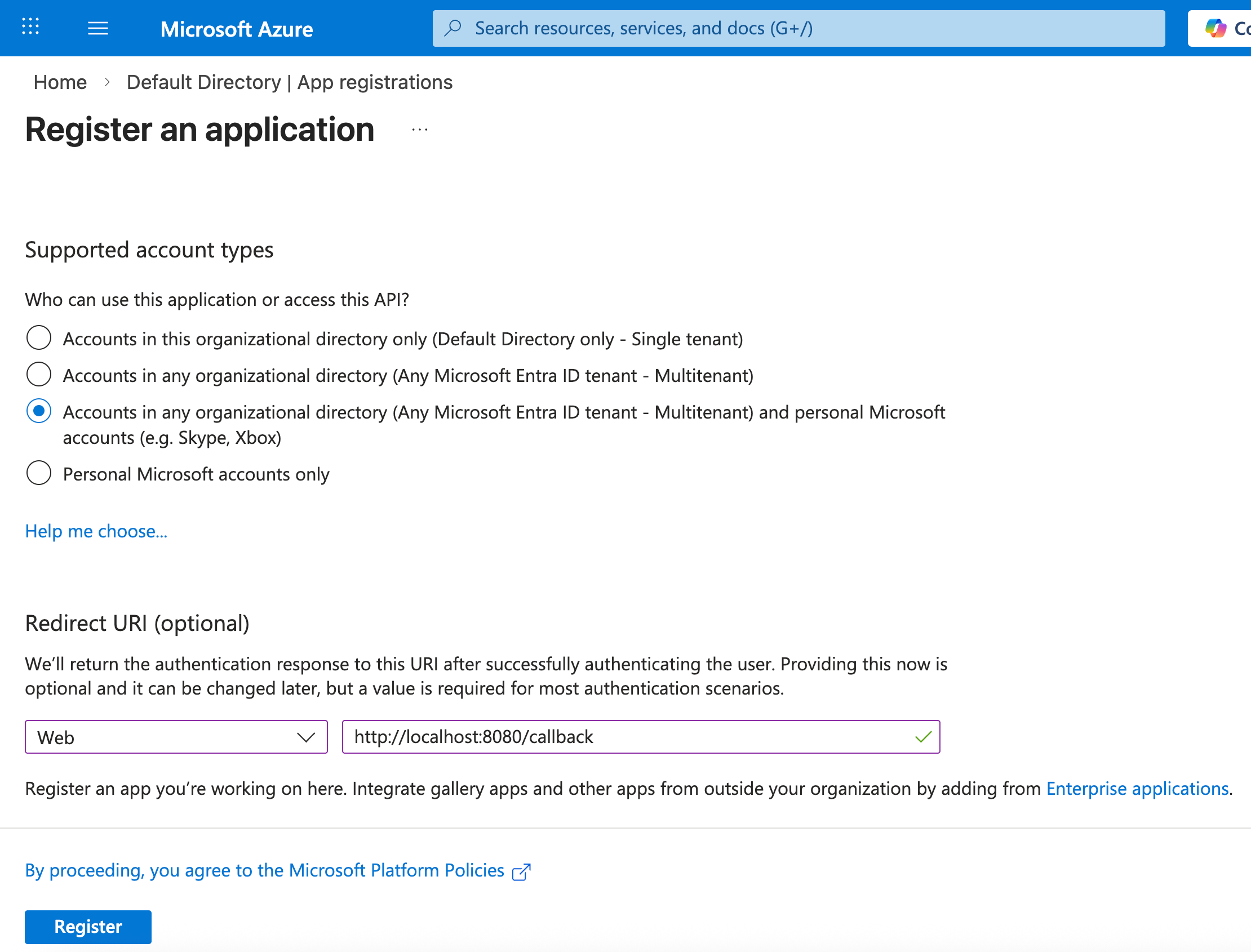 Azure create app