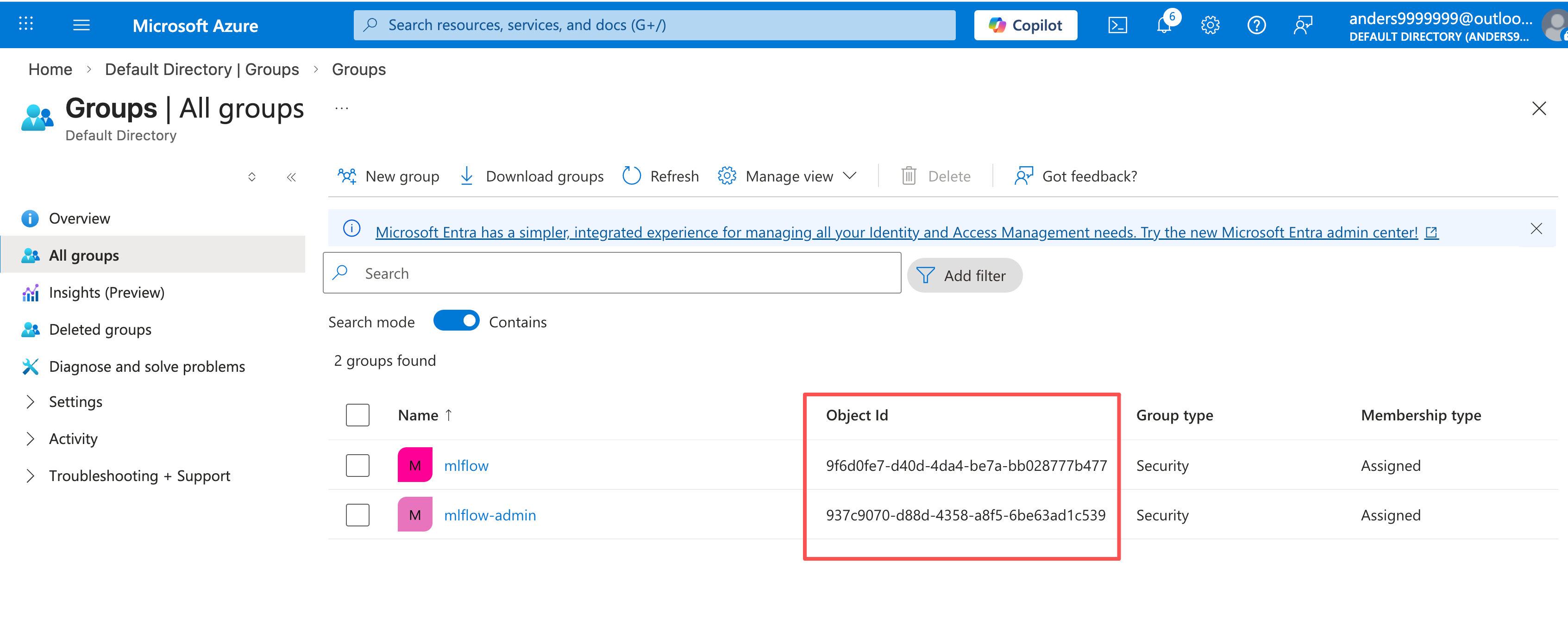 Azure create groups