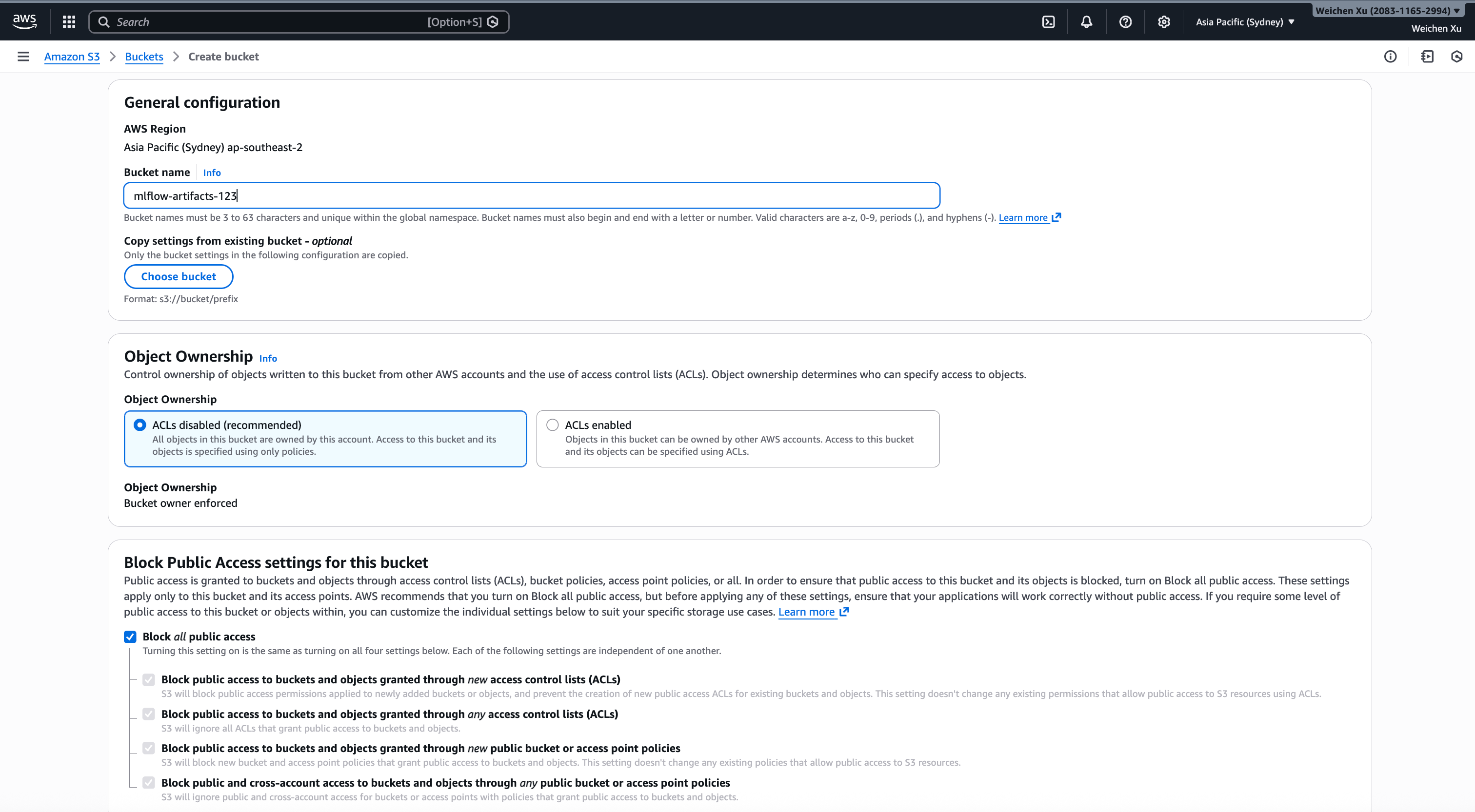 create s3 bucket