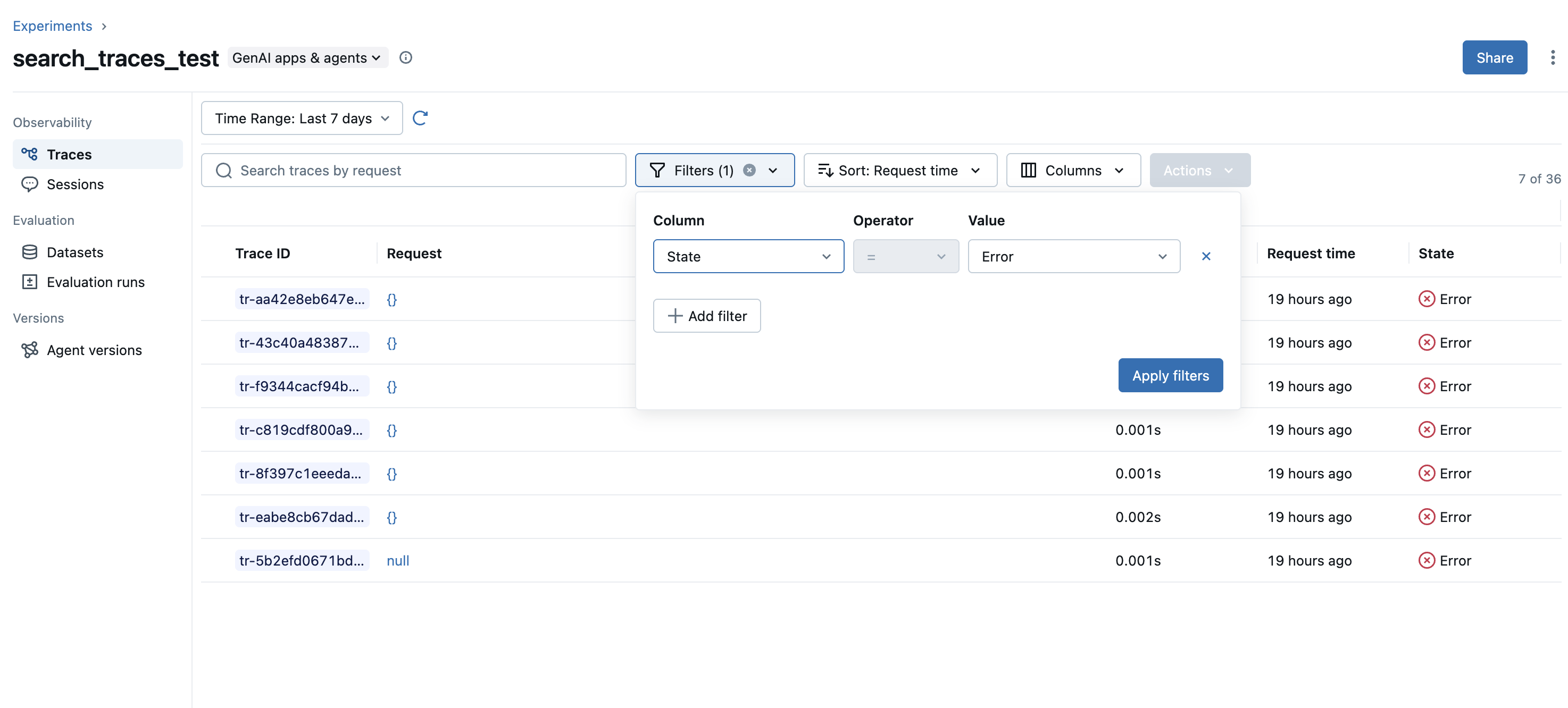 Search Traces UI