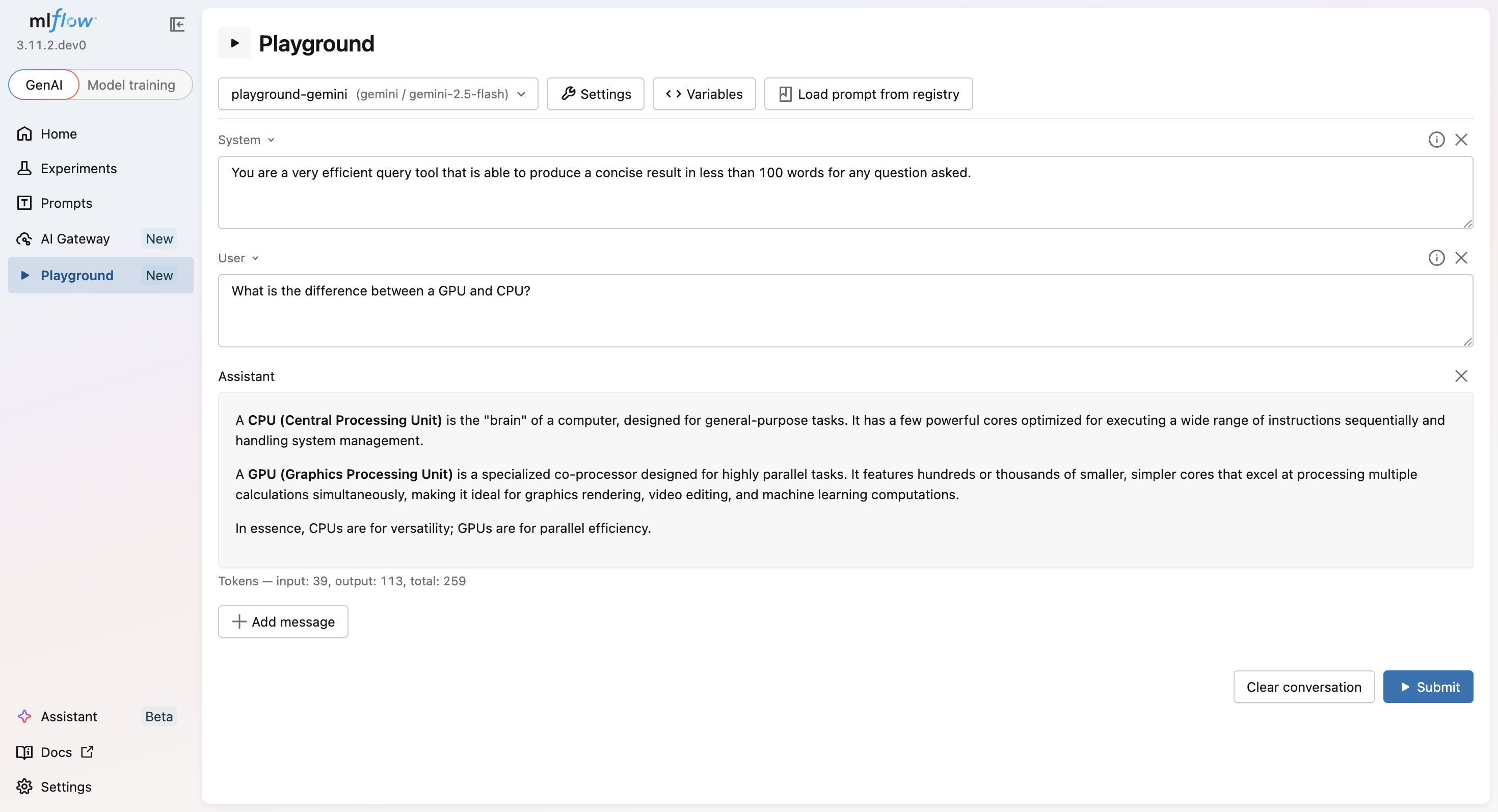 MLflow LLM Playground overview