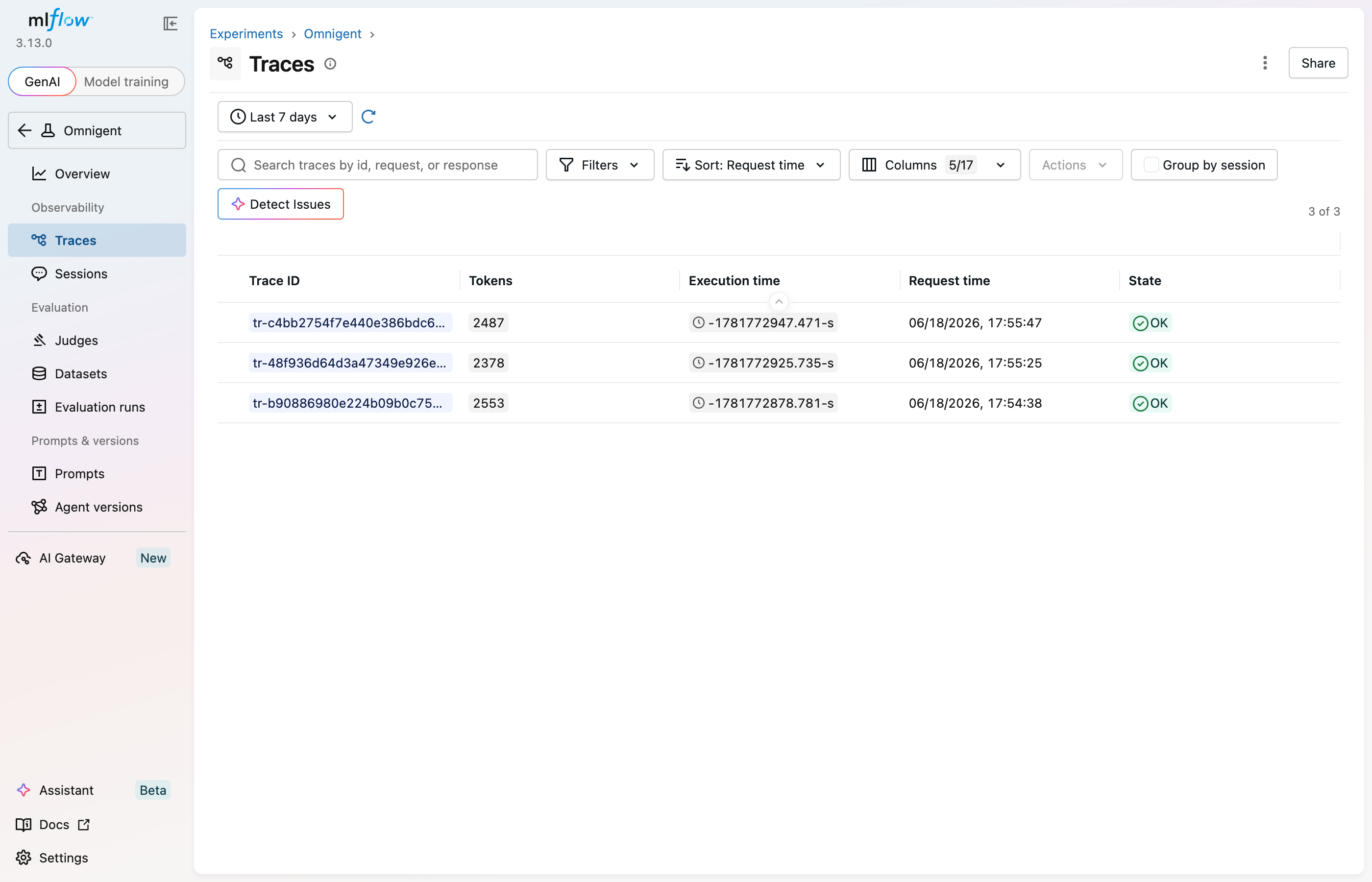 Omnigent Traces in MLflow UI